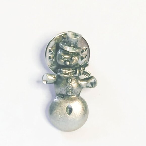 Vintage Pewter Snowman Lapel Pin - Picture 2 of 4